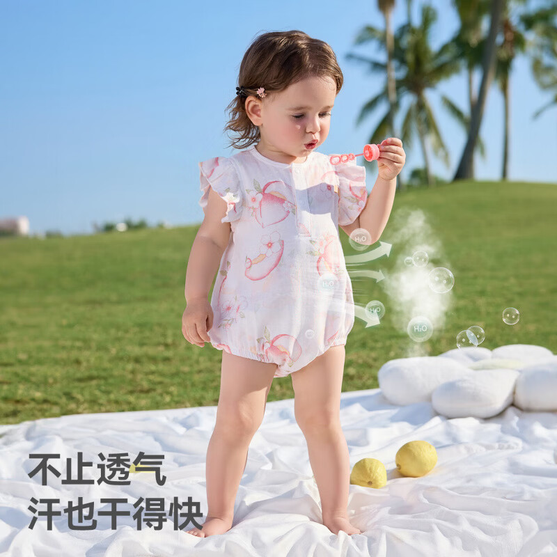 贝肽斯婴儿衣服夏季男女宝宝a类包屁衣新生儿连体衣无袖透气外出 樱甜萌语 73cm