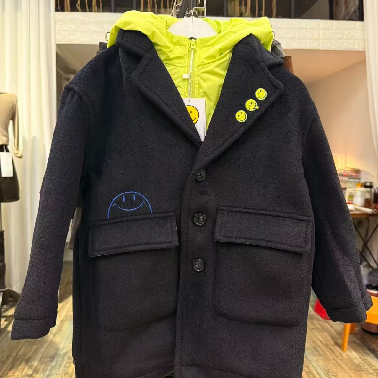 清仓 笑脸男童冬装呢子大衣 黑色 110