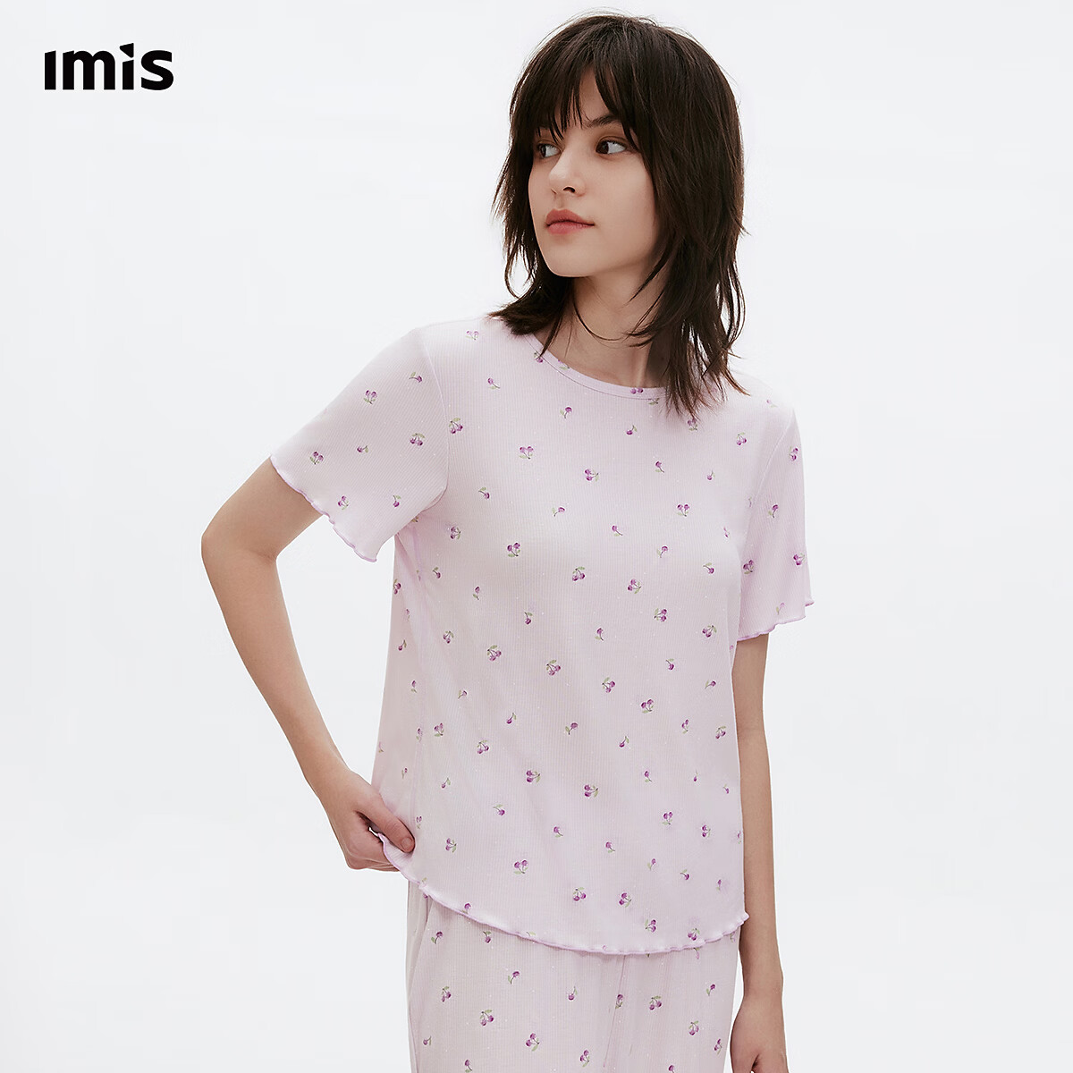 爱美丽【包上恩同款】小樱桃香氛睡眠衣天丝短袖长裤家居服夏季IM46CHN1 紫印花YH9 XL 170