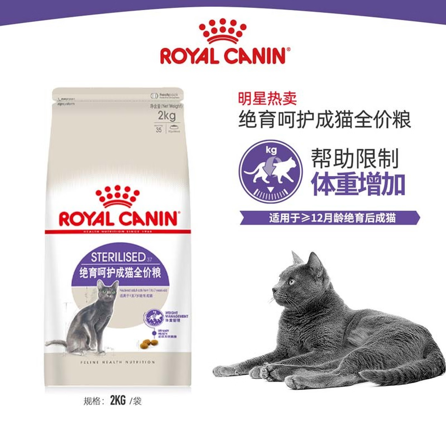 皇家SA37绝育母猫公猫全价成猫粮幼猫粮英短蓝猫布偶通用猫咪主粮 皇家SA37绝育2kg+泌尿呵护30粒*1盒