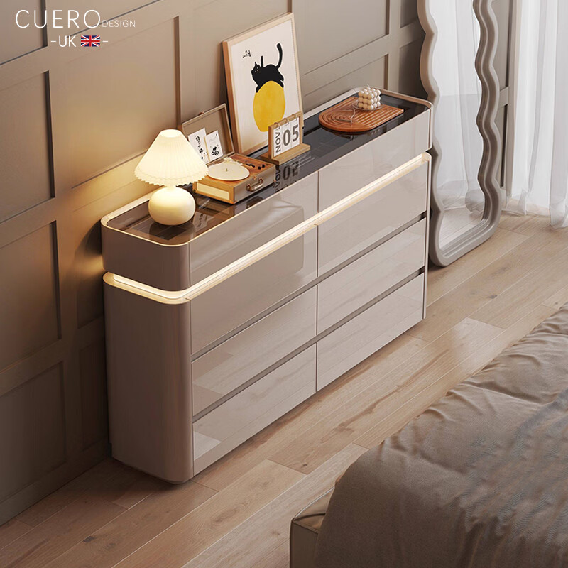CUERO DESIGN斗柜卧室收纳柜意式轻奢床尾柜客厅边柜抽屉式储物柜靠墙储物柜 香槟灰八斗柜（120x29x81.5cm） 京东折扣/优惠券