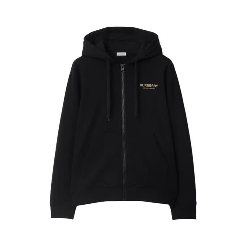 BURBERRY巴宝莉男士黑色连帽拉链长袖徽标印花宽松卫衣81124071 M 父亲节