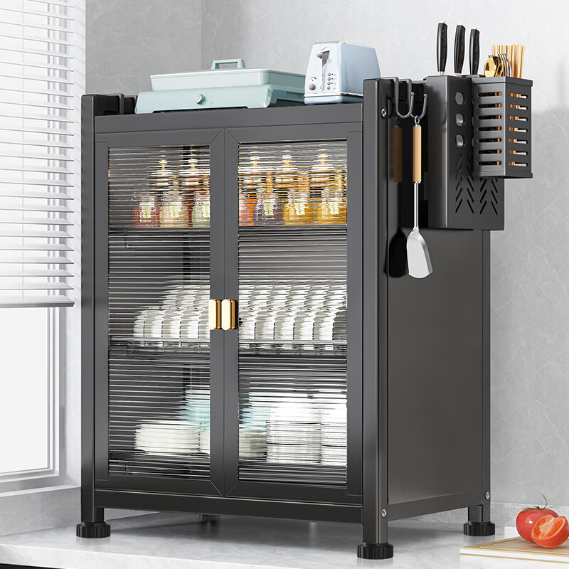 咏幻碗柜厨房置物架台面多功能放碗筷子碟盘餐具盒沥水架家用收纳架 【加长三层套装】黑+4挂钩+沥水盘