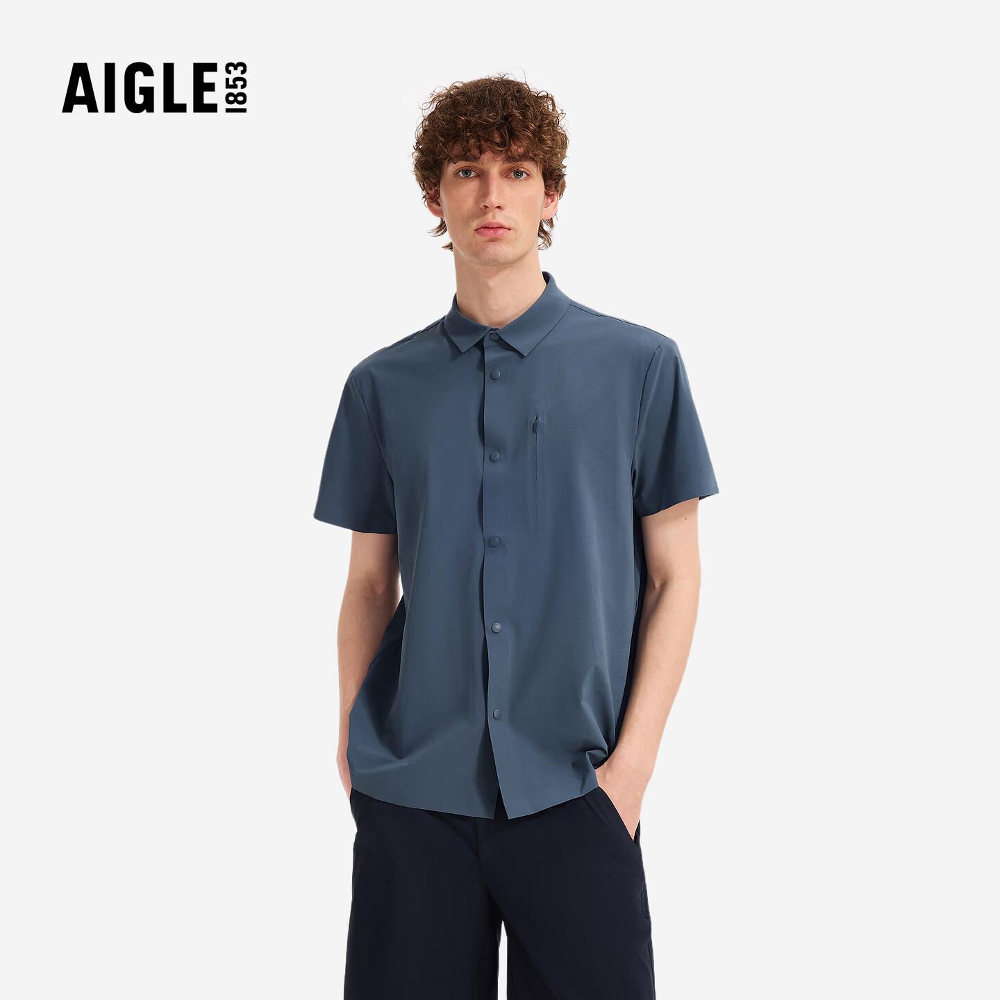 AIGLEAIGLE艾高男士短袖衬衫速干夏季户外休闲上衣衬衣时尚百搭AW50 炭灰 AW502 L (180/96A)