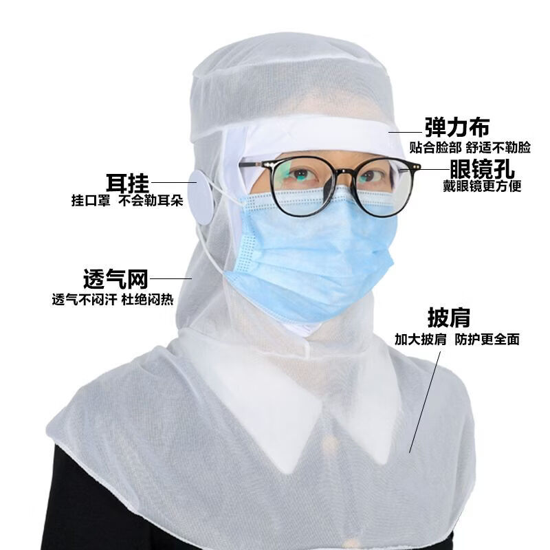 雄雪美白色食品级工作网帽车间防尘帽薄款透气防掉发厨房帽子头套 披肩款黄色