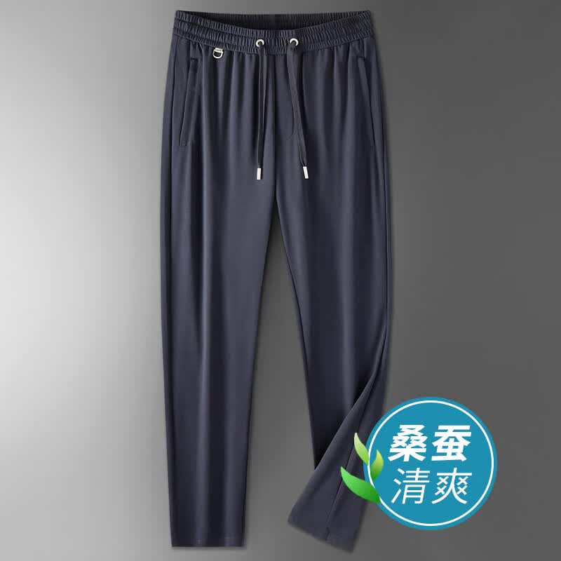 POLO CLUB ORIGINAL高端保罗高端桑蚕丝男士休闲裤夏季薄款白色运动裤男宽松夏天坠感 白色 【松紧腰】 均码 M105-119斤