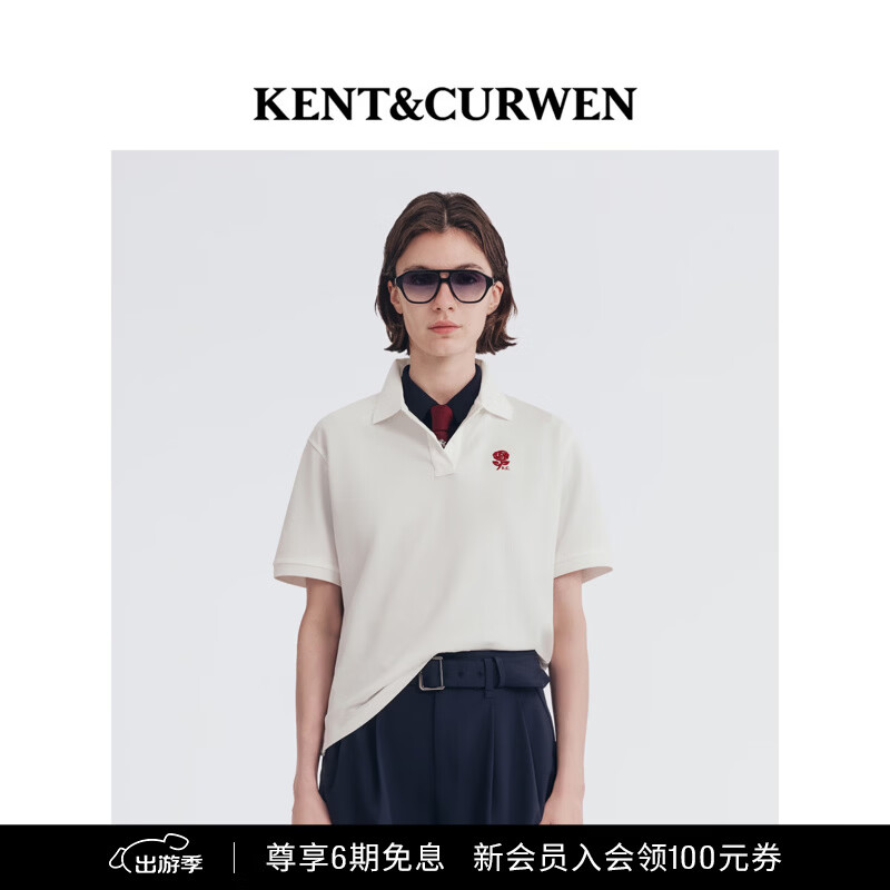 KENT&amp;CURWEN肯迪文2026春夏新品玫瑰系列女士纯色刺绣翻领POLO衫 白色40 M (165/86A)