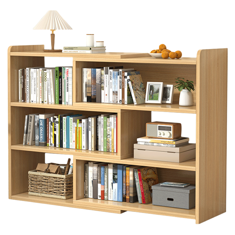 人文成家 书架简约落地式家用可伸缩储物收纳书架柜客厅多层大容量置物架子 橡木色【可伸缩长60-110】x24x90CM