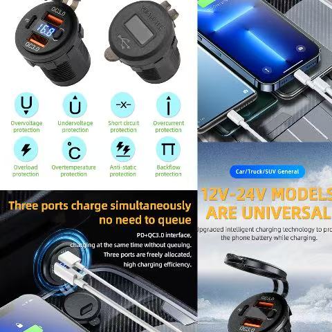 九号金箭电动车超级快充器usb闪充摩托车通用12-24v电压防水盖手机改装充电器汽车载充电器 九号【多协议超级闪充】一套发货