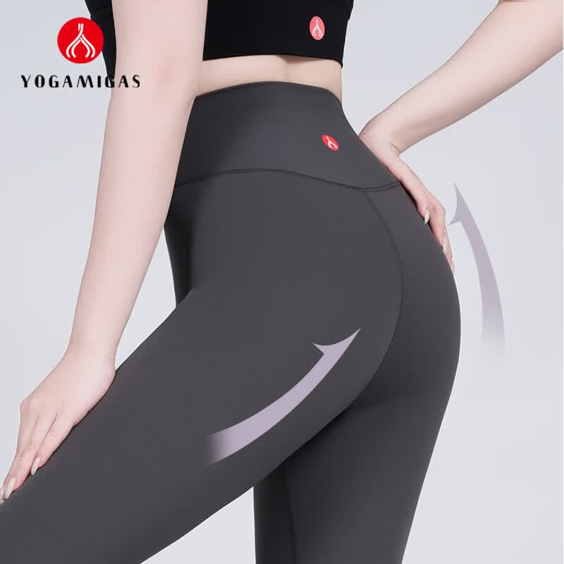 YOGAMIGAS2026新款裸感无痕瑜伽裤女均码高腰提臀九分裤收腹健身显瘦运动裤 白蛋白 均码