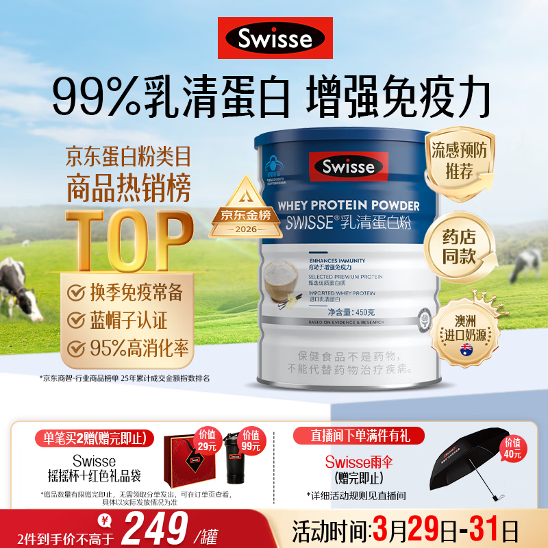 Swisse斯维诗蓝帽乳清蛋白粉450g 中老年增强免疫力术后营养 药店同款
