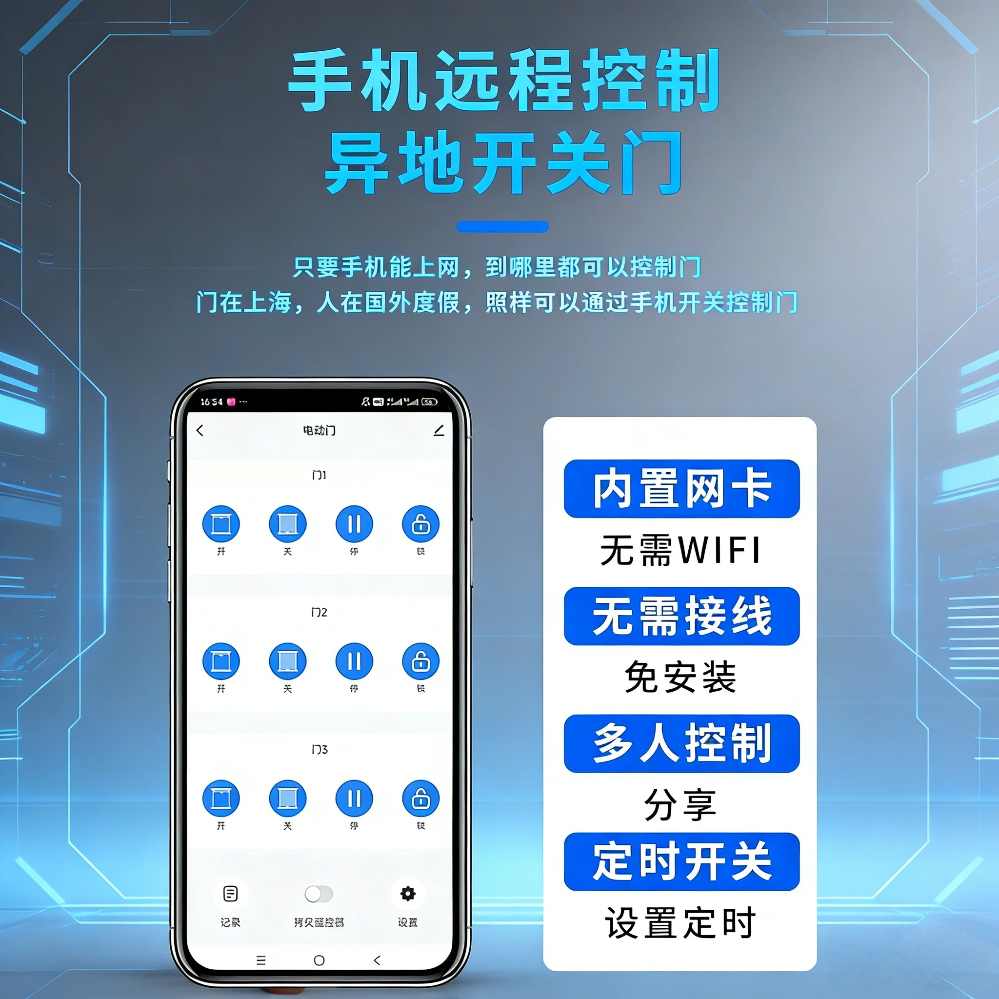 麒石4G卷帘门手机远程控制器无需WiFi卷闸门遥控器电动门车库门遥控器 4G电动门控制器【无需续费终身版】