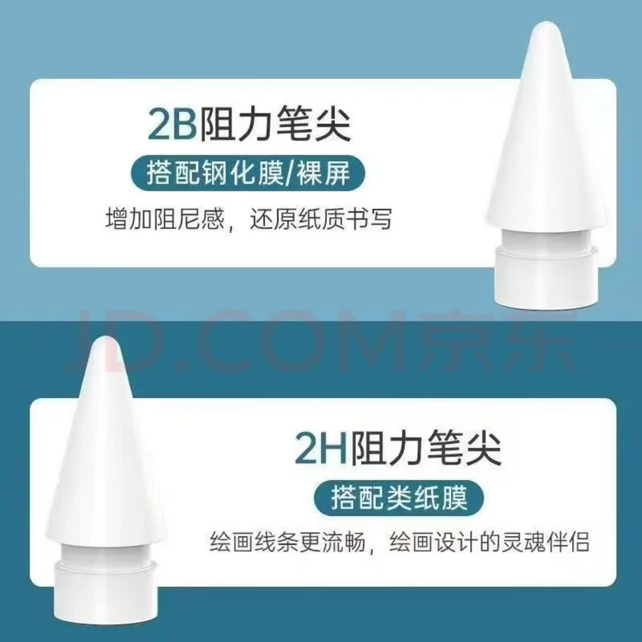 富有酷骑适用Apple pencil pro静音阻尼笔尖2B2H静音耐磨苹果ipad一代二代双阻力笔尖 白色笔尖6个装