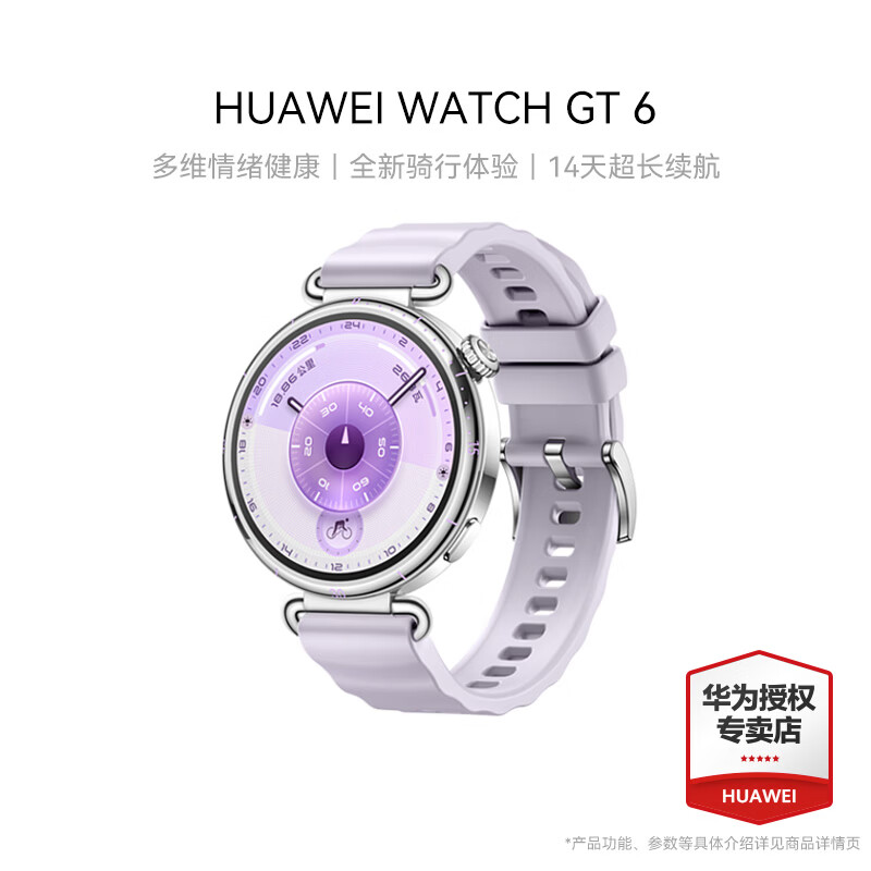 华为（HUAWEI）WATCH GT 6 华为智能手表多维情绪健康全新骑行体验 华为手表GT6 41mm流光紫-氟橡胶表带