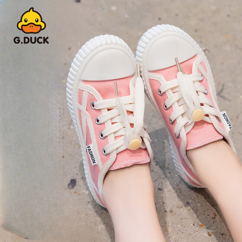 G.duck小黃鴨兒童帆布鞋2025春夏新款學(xué)生低幫板鞋女童軟底舒適運(yùn)動(dòng)鞋 YST-913粉色 26 鞋內(nèi)長(zhǎng)16.5cm
