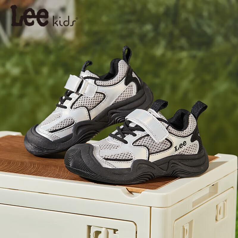 Lee童鞋春季新款儿童运动鞋户外跑步鞋男大童魔术贴休闲鞋女童 黑色 33 【建议脚长201-206mm】