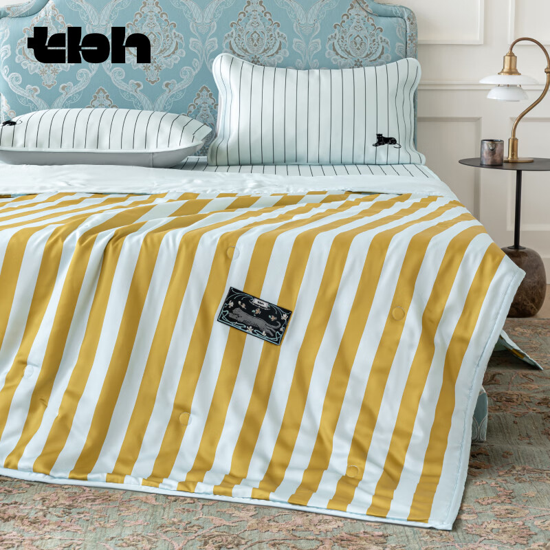 野兽派家居（tbh）夏凉被都市野兽黑豹天丝印花夏被单双人被子空调被 黑豹天丝印花夏被 蓝绿条纹 150cm*210cm