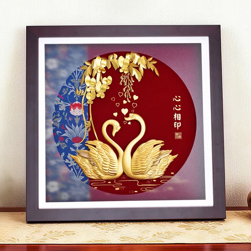 NWTB金箔画天鹅心心相印结婚礼物新婚礼物结婚纪念日送新人朋友闺蜜