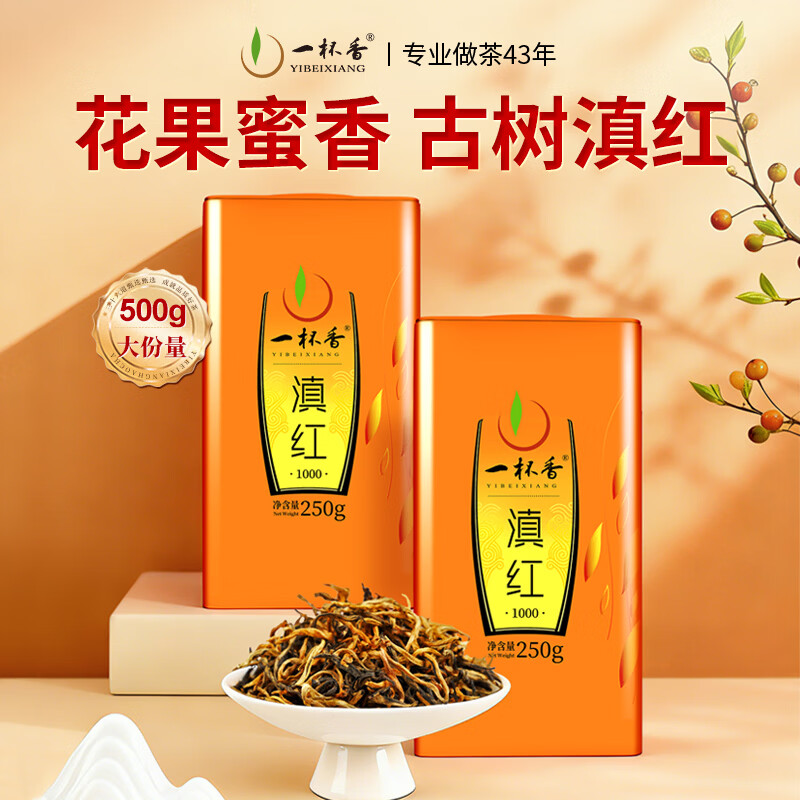 一杯香茶叶云南古树滇红茶金芽金丝500g新茶礼盒装送礼自己喝散装
