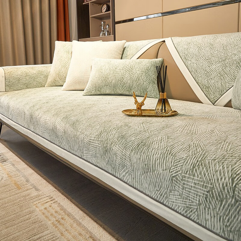 f 轻奢沙发垫简约现代通用坐垫防滑亲肤透气盖布套罩巾定制 千雪-绿色