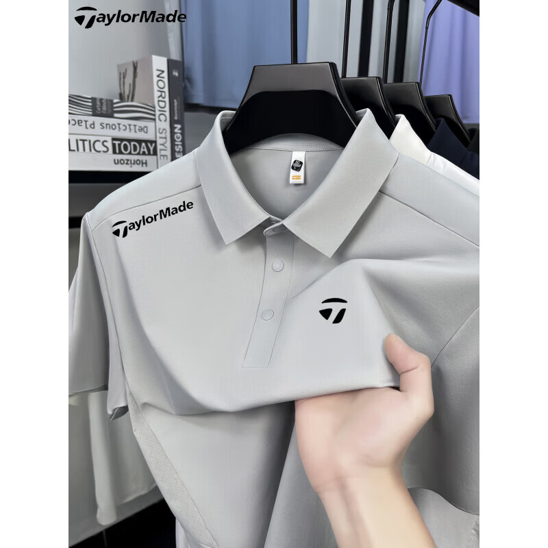TAylorMade泰勒梅高尔夫男士凉感短袖翻领POLO衫夏季透气运动速干 宝蓝色 L 170 【适合120-140斤】