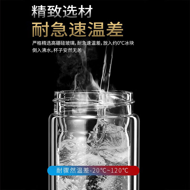 JCZS品质玻璃茶杯耐双层分离热隔热防爆硅硼泡茶壶男士大容量新款水杯 【双层加厚玻璃】500ml(送杯套)