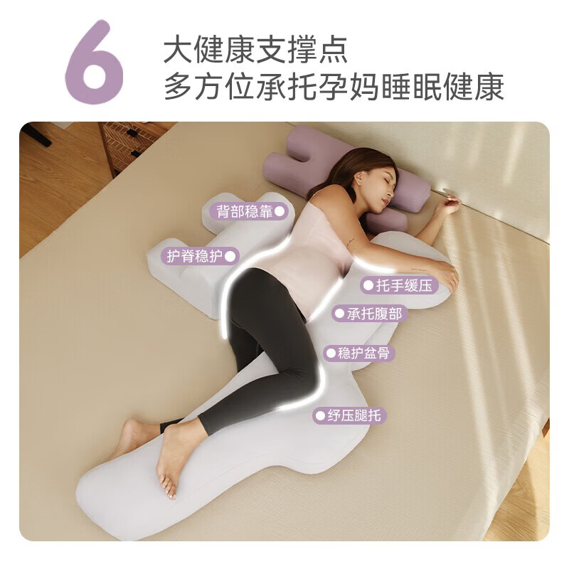 健蕴美MWB孕妇枕托腹护腰侧睡枕靠枕背垫多功能枕头哺乳枕怀孕妈妈礼物 护脊抱枕+护腹枕-静谧紫