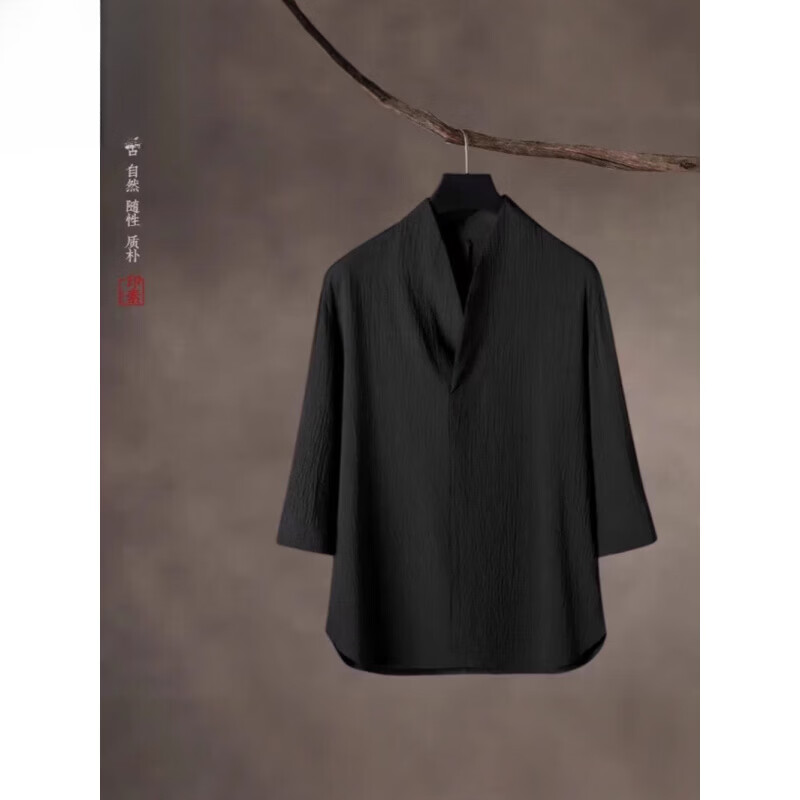 隐形都市莫代尔夏季睡衣男七分袖冰丝亚麻家居服套装宽松中国凤棉麻两件套 灰色【上衣+裤子】两件套 4XL 170-195斤