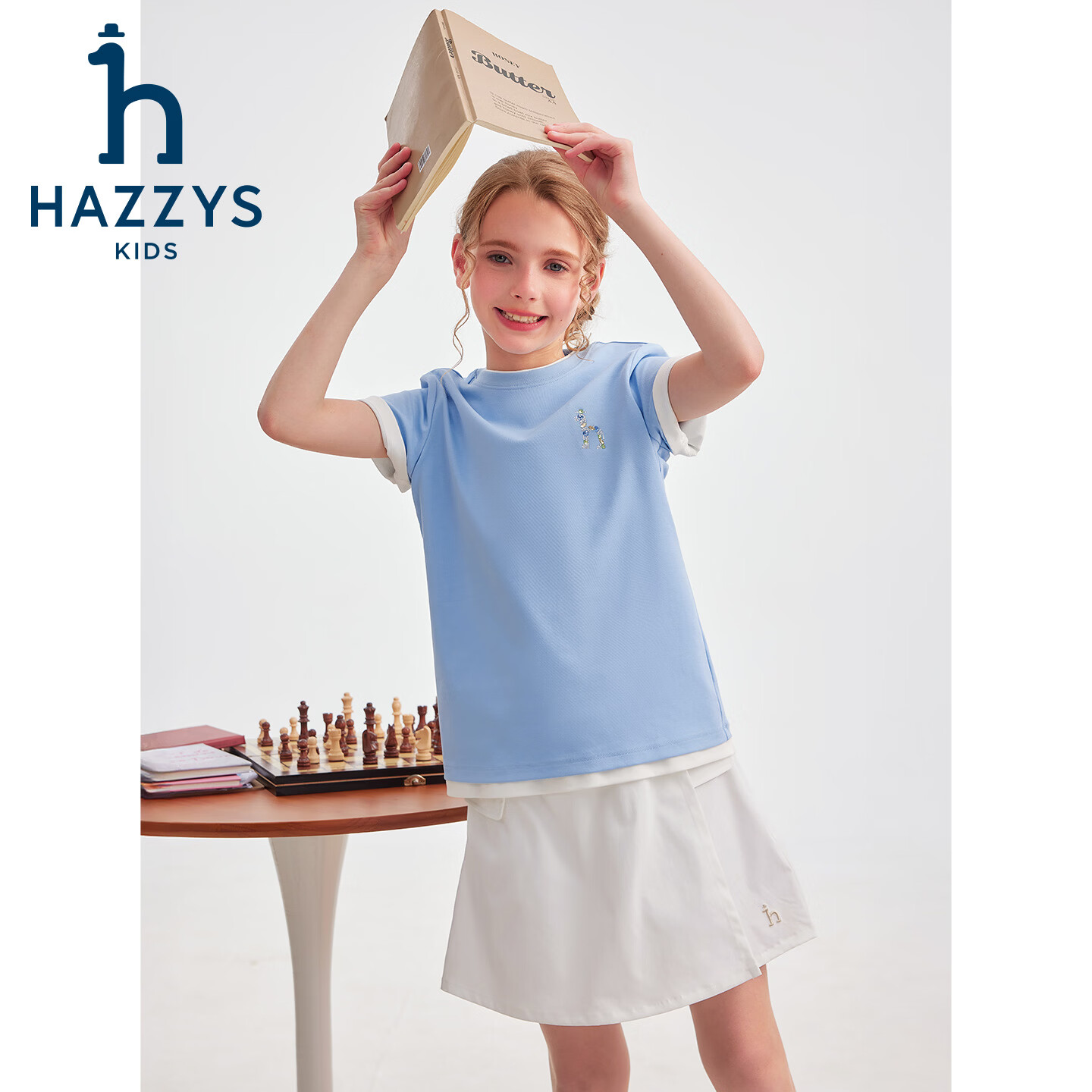 哈吉斯（HAZZYS）童装女童T恤2026夏新液氨科技透气圆领短袖T恤 本白 165