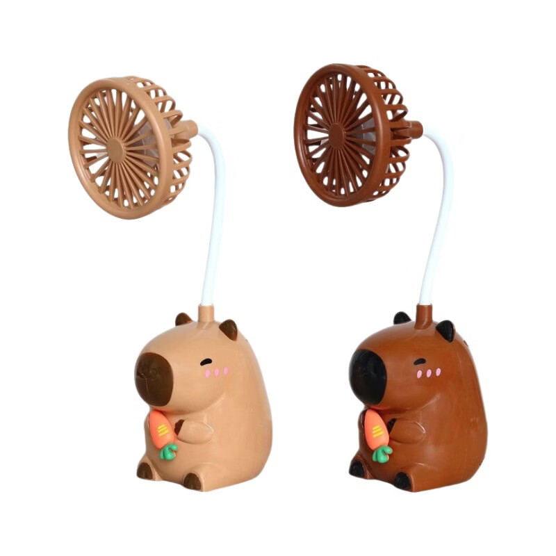 新款卡皮巴拉充电款桌面风扇学生儿童便携式迷你小风扇USB卡通 卡皮巴拉桌摆风扇/浅棕色 充电款(带USB充电线)