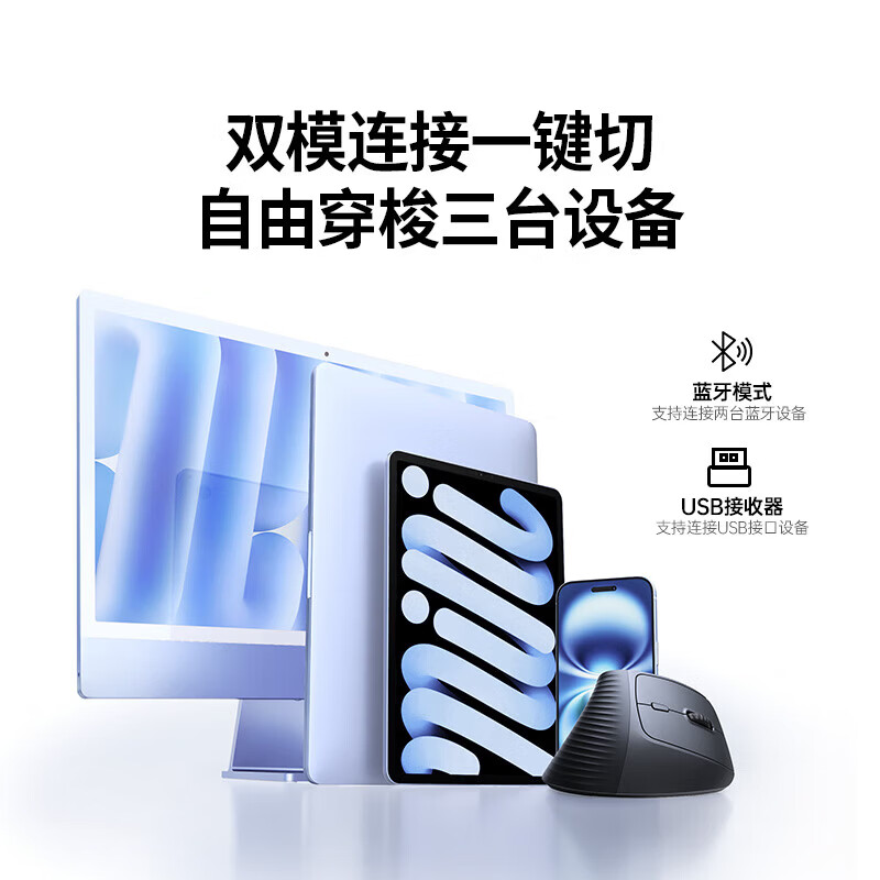 绿联人体工学鼠标 垂直鼠标 轻音无线蓝牙鼠标单模/双模 立式竖握立体鼠标 护手鼠标 笔记本电脑适用 电池款【2.4G单模】硅胶滚轮丨轻音按键丨送鼠标垫 【人体工学 | 垂直护腕】