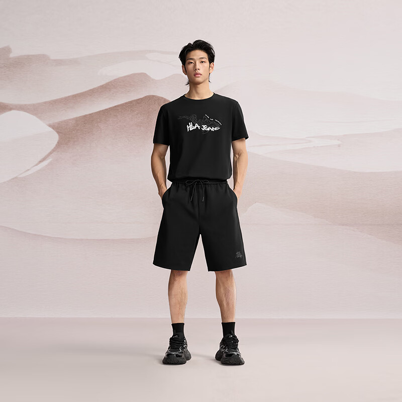 黑鲸(HLAJEANS)海澜之家旗下腰间抽绳休闲中裤男2026年夏季新品直筒短裤 黑色01 L