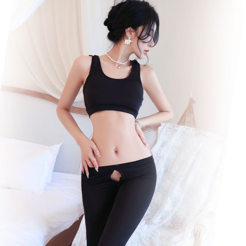 长夜漫漫情趣内衣可外穿约会方便裤女镂空瑜伽裤开档免脱性感战袍刺激约会 灰色 均码(80-125斤)