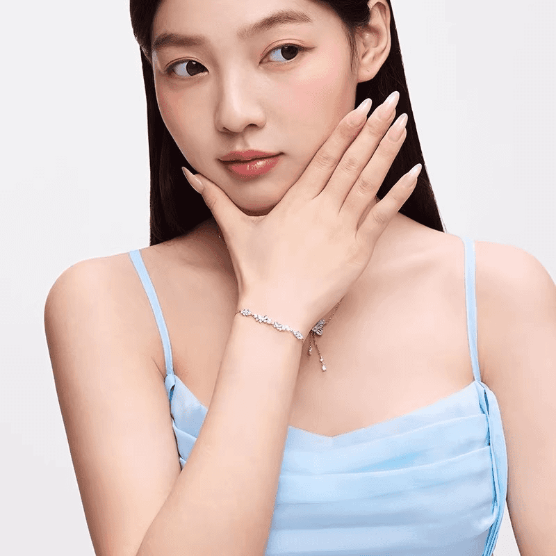 JIUZUANCAI999足银星夜花园蝴蝶手链手串情人节生日520礼物轻奢时尚纯银首饰 【星夜花园蝴蝶手链】【真爱礼盒+999证书】
