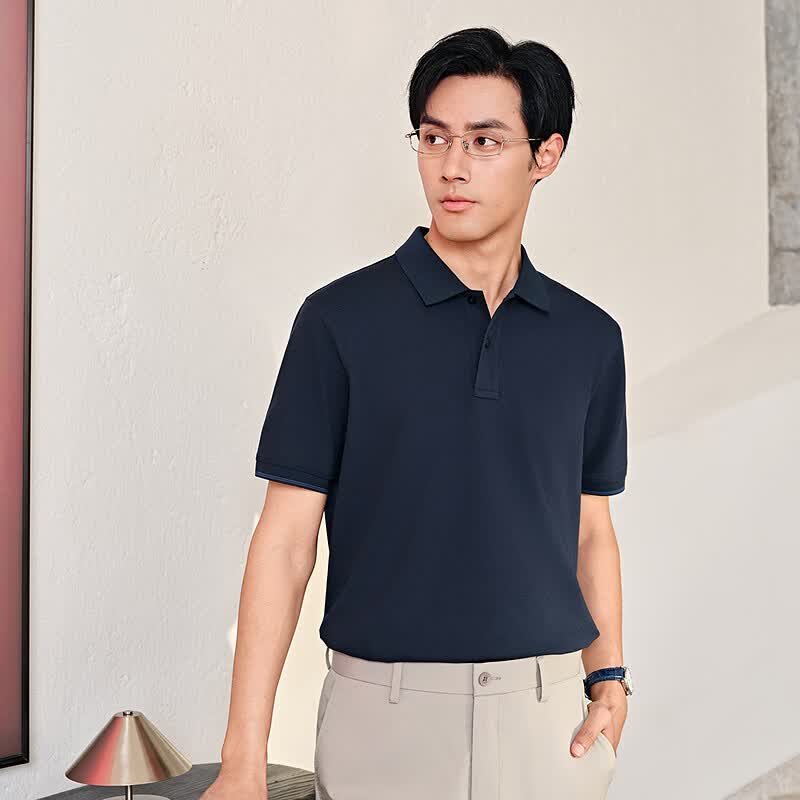 雅戈尔(YOUNGOR)夏季t恤男士青年短袖POLO衫呼吸棉面料吸湿排汗商务休闲穿着舒适 藏青 L (推荐135-150斤)