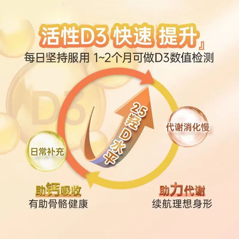 美国品质 阳光瓶维生素d3软胶囊 5000Iu 备孕维他命羟基60粒/瓶 周期装 60粒*3瓶 -提升免疫力