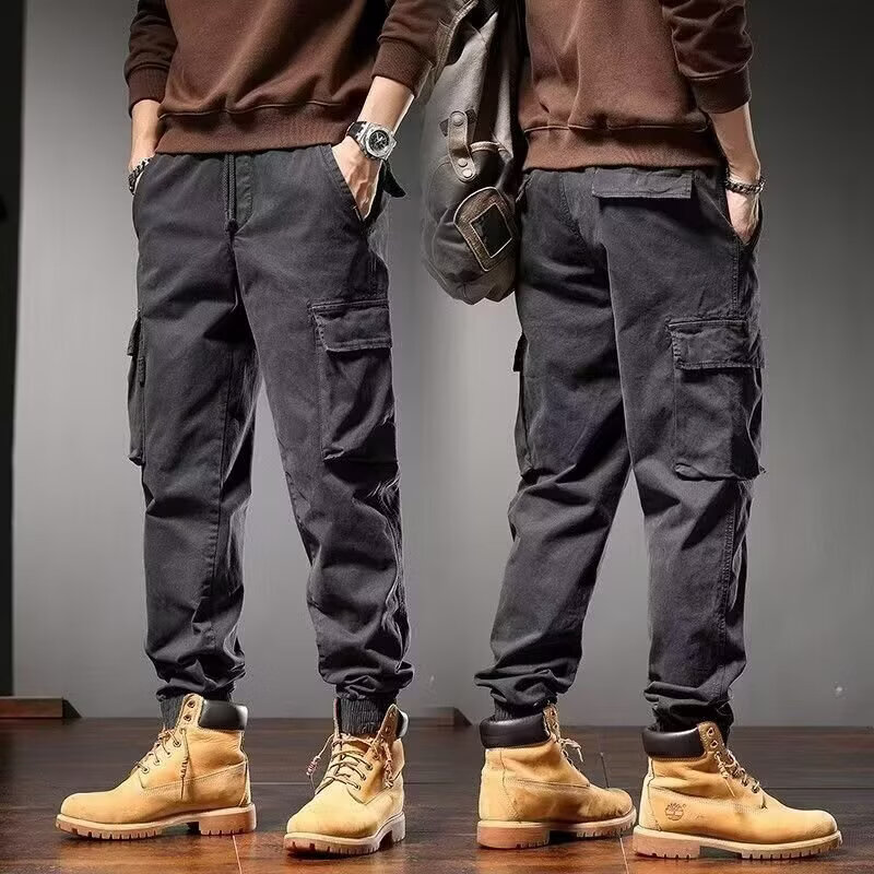 蝴蝶曼2026水洗做旧牛仔裤男秋季宽松复古工装裤直筒休闲裤潮 黑色 3XL