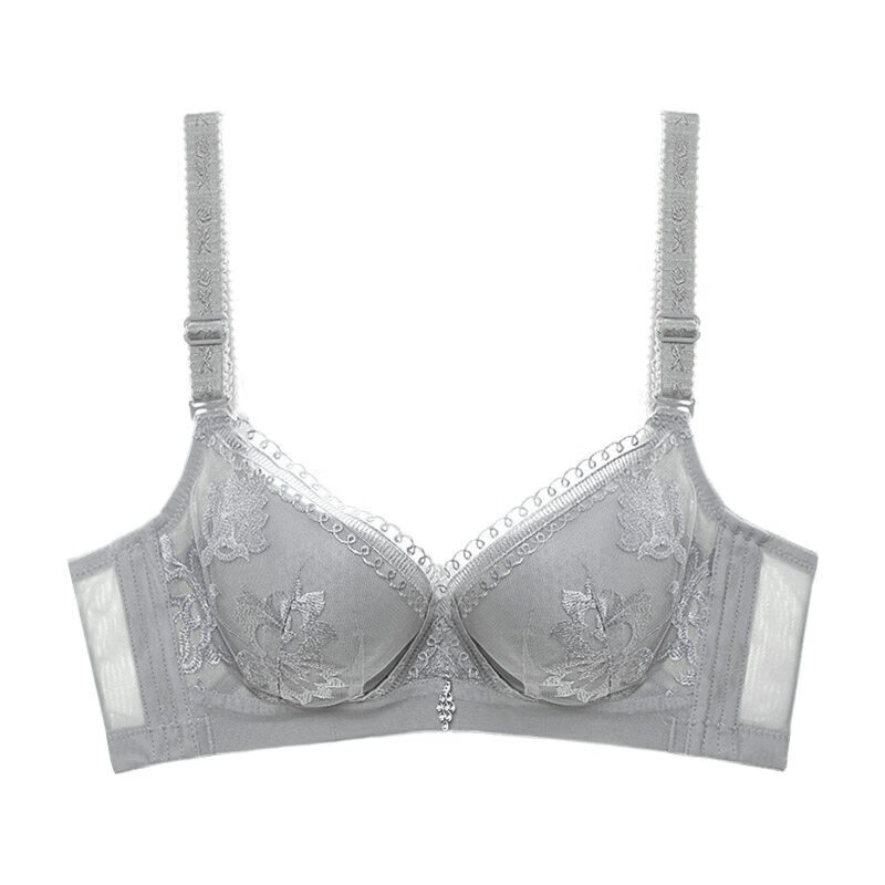 夏娃之秀无钢圈文胸收副乳调整型胸罩性感舒适塑形内衣女小胸聚拢 灰色 70A 厚杯 3.0CM