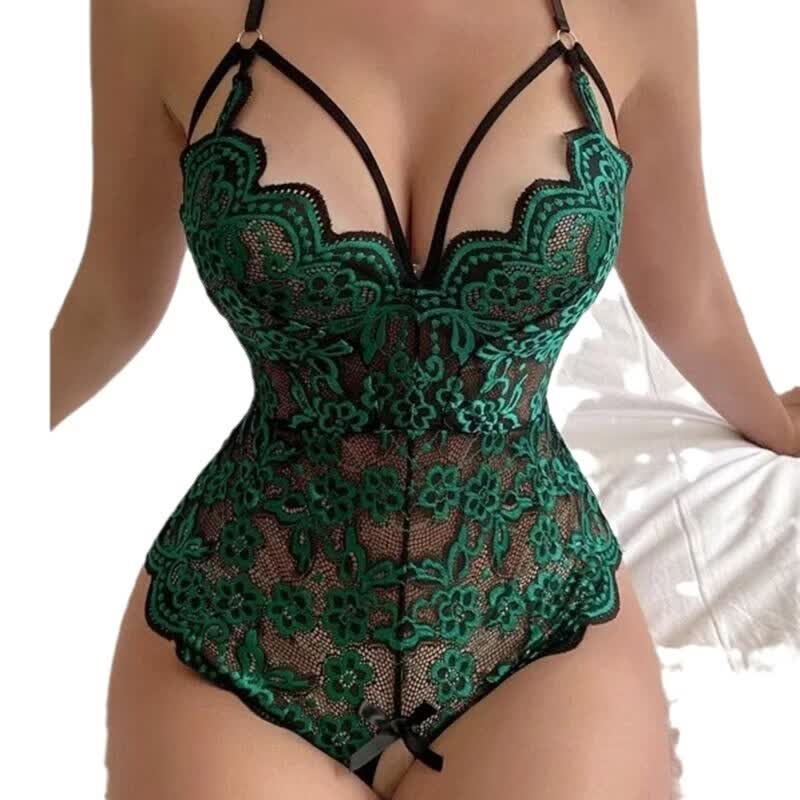 蓓 蕾蕾丝透视连体开裆免脱性感睡衣 蓝色 XL