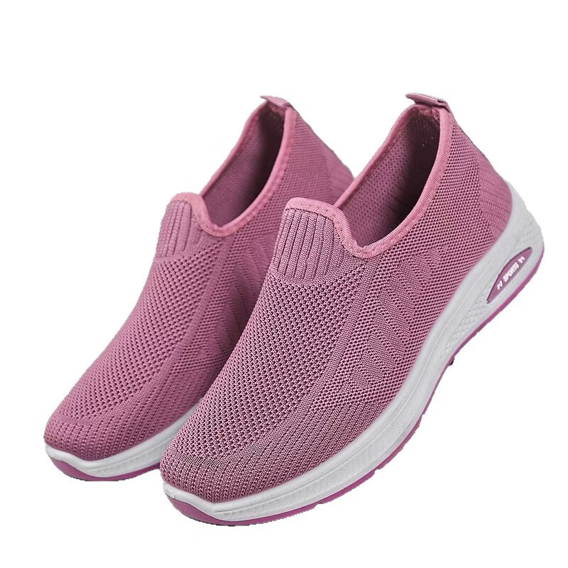 福虹辰2026新款鞋子中老年爸爸妈妈鞋休闲女鞋飞织透气单鞋一脚蹬布鞋Z 紫色 35