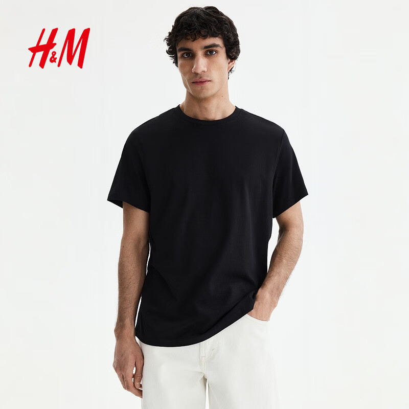 H&amp;M男装T恤2025春季新款圆领短袖运动上衣短袖内搭打底衫0685816 黑色 L 175/108