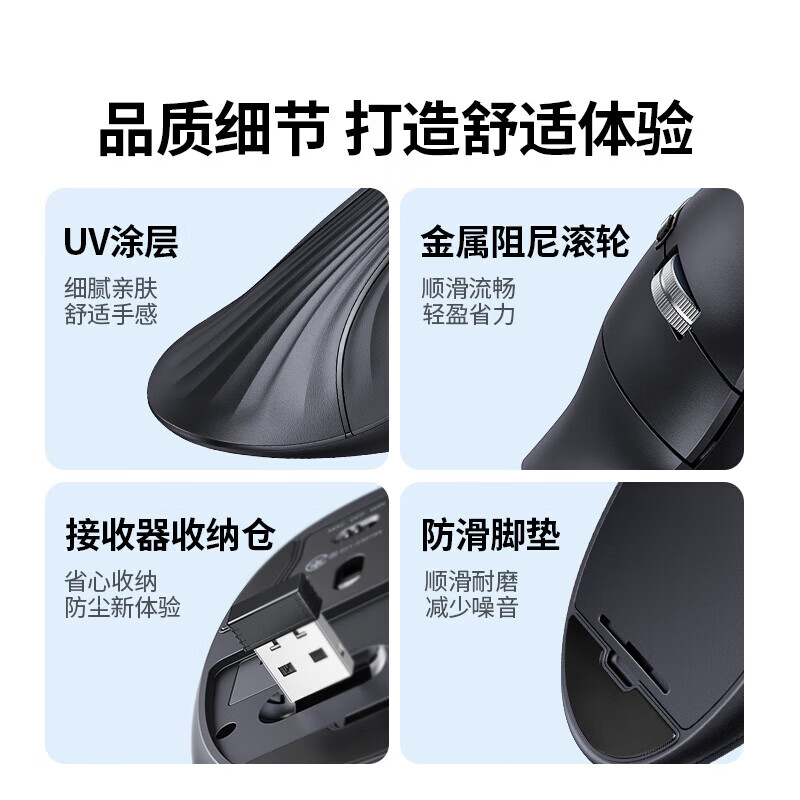 绿联人体工学鼠标 垂直鼠标 轻音无线蓝牙鼠标单模/双模 立式竖握立体鼠标 护手鼠标 笔记本电脑适用 电池款【蓝牙+2.4G.】白色丨金属滚轮丨送鼠标垫 【人体工学 | 垂直护腕】