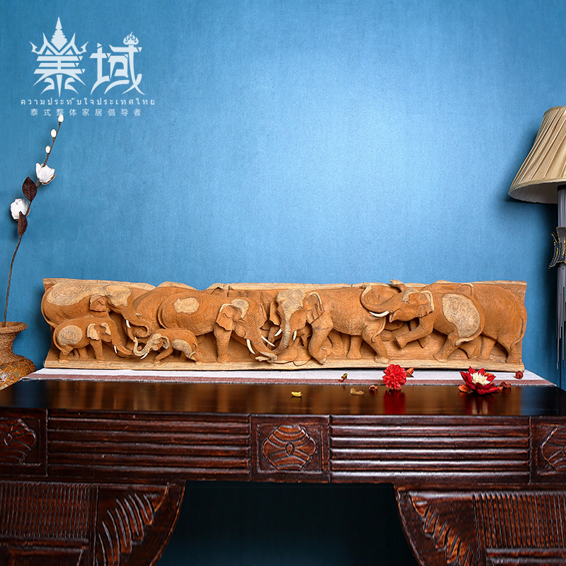 泰域 泰国进口实木雕刻大象艺术品摆件东南亚风格创意家居装饰品酒店别墅客厅玄关摆设