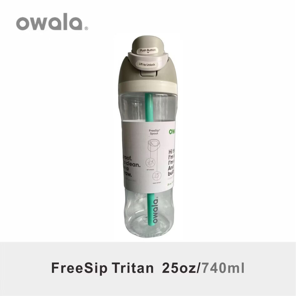 Owalatritan透明吸管杯便携运动水杯高颜值爆款摇摇杯双饮口水杯 晴空蓝 25oz/740ml