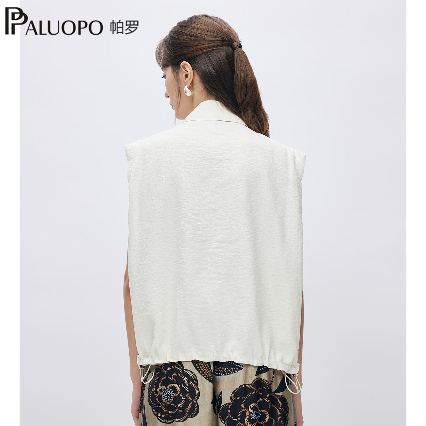 帕罗（PALUOPO）26夏新款简约风无领马甲女短外套工装风休闲时髦外套ES260077Z 白色 XL 170/92A
