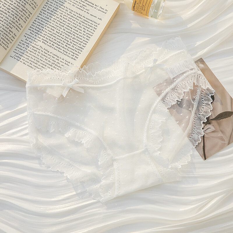 有只绵5条日系少女冰丝内裤夏季新款轻薄无感中腰可爱蕾丝纯棉裆三角裤 混色5条 L 90-110斤