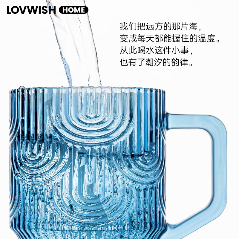 LOVWISH北欧风高颜值吸管杯带把玻璃水杯女大容量ins风咖啡杯饮料奶茶杯 墨蓝云旭吸管杯-440ml-1只