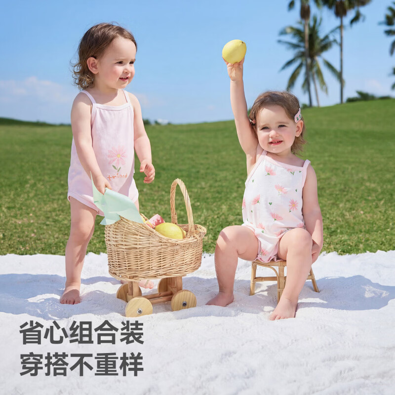 贝肽斯婴儿衣服夏季女新生儿宝宝纯棉包屁衣a类无袖连体衣哈衣 夏日果屋 -两件装 80cm