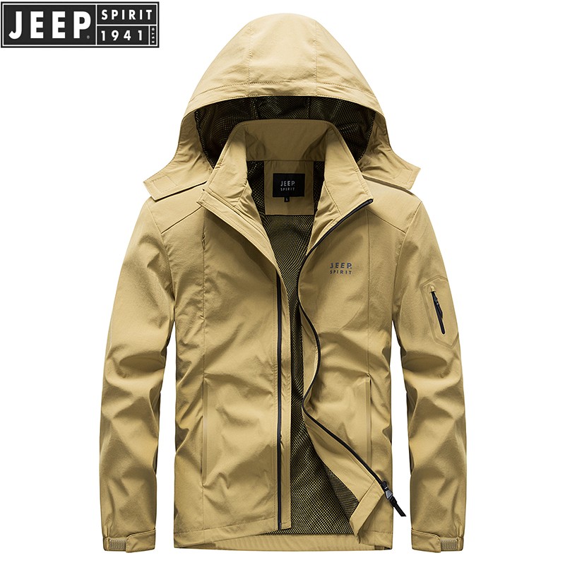 jeep男式春秋户外透气速干防泼水弹力薄款男装夹克衫宽松大码外套