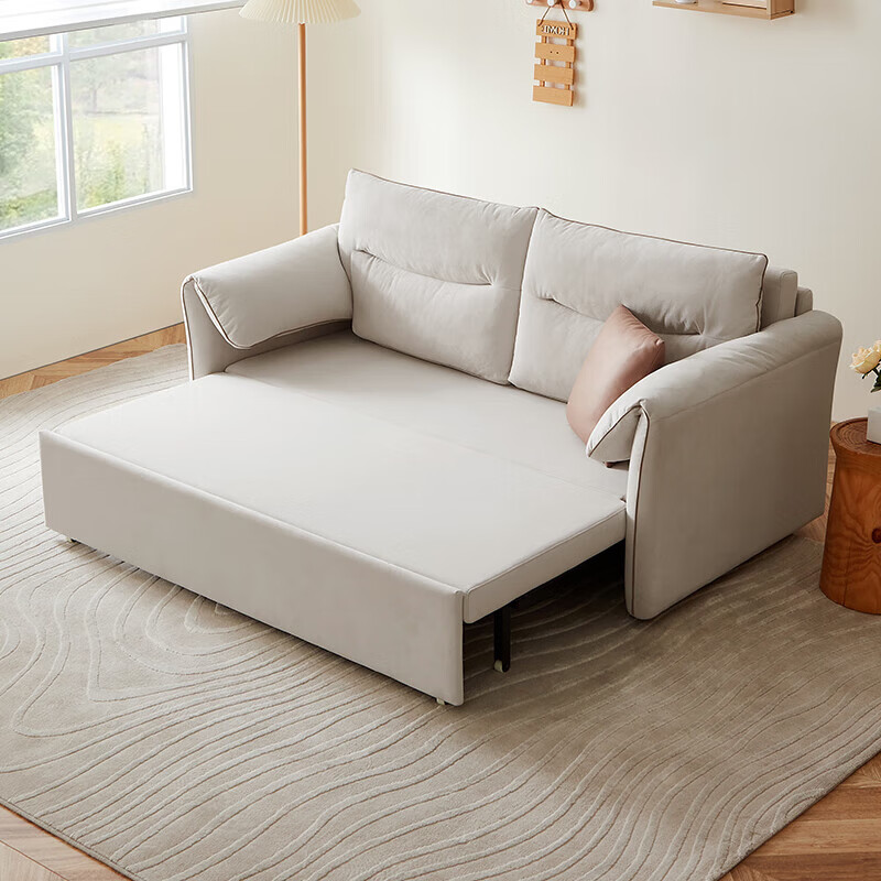 全友（QUANU）家居现代简约沙发床小户型家用客厅科技布艺沙发床坐卧两用带轮滑 奶白色|猫抓绒布|1.81米沙发床
